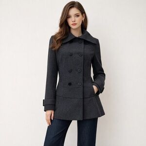 NWT Barney’s New York Co Op Wool Pea Coat Small Gray Double Breasted Preppy Chic